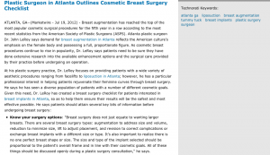 Plastic Surgeon in Atlanta Outlines Cosmetic Breast Surgery Checklist